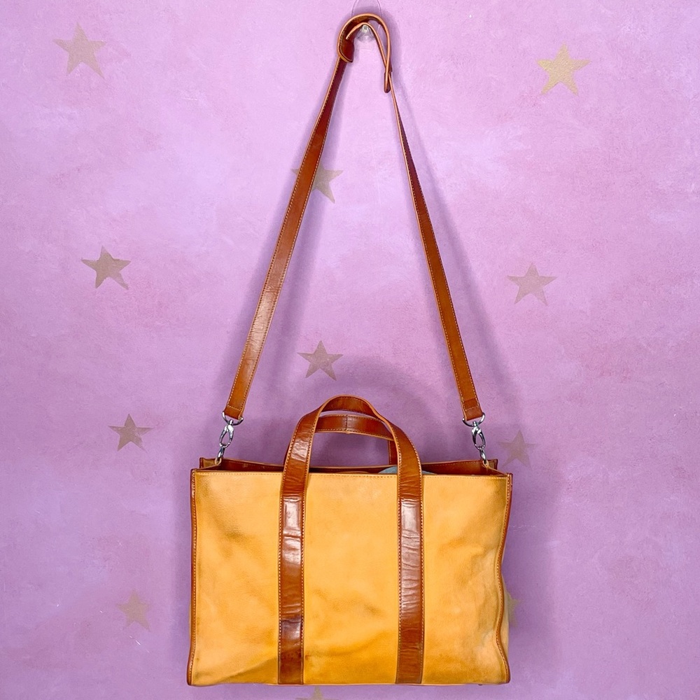 Levenger Vintage Camel Brown Soft Suede Leather Tote